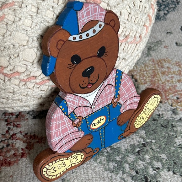 Vintage 90s Hand Crafted Wooden ‘Teddy’ Bear Nursery Kids Boys Room Decor - Picture 5 of 16